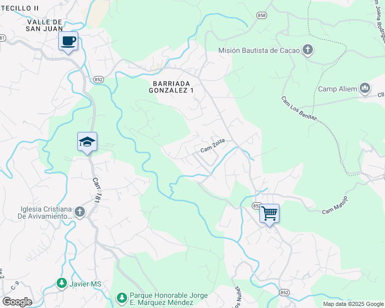 map of restaurants, bars, coffee shops, grocery stores, and more near Camino Zoiza in Trujillo Alto