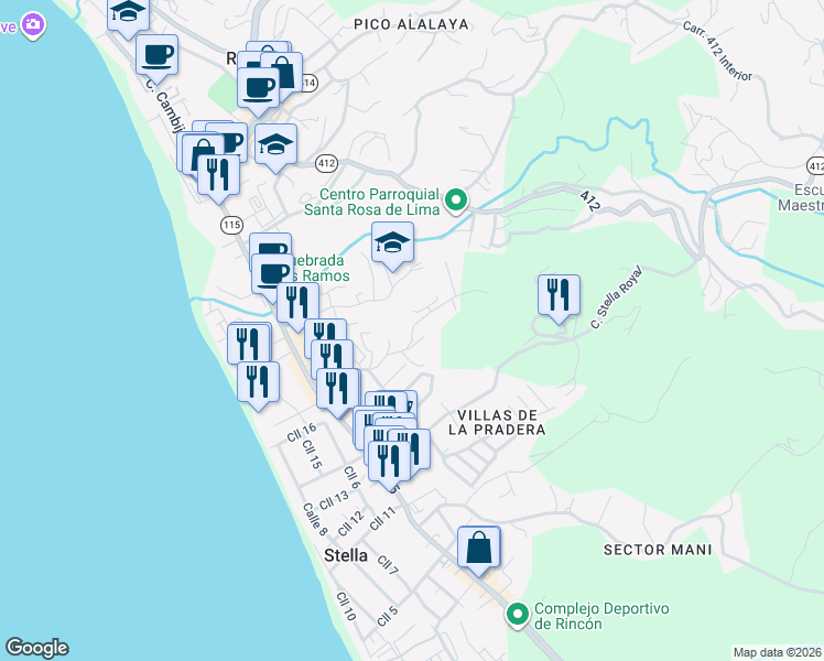 map of restaurants, bars, coffee shops, grocery stores, and more near Avenida Vista Mar in Pueblo