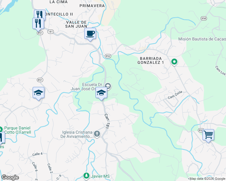 map of restaurants, bars, coffee shops, grocery stores, and more near in Trujillo Alto