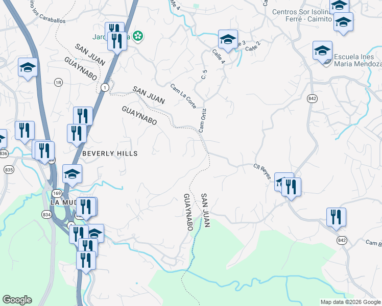 map of restaurants, bars, coffee shops, grocery stores, and more near Camino La Roca in San Juan