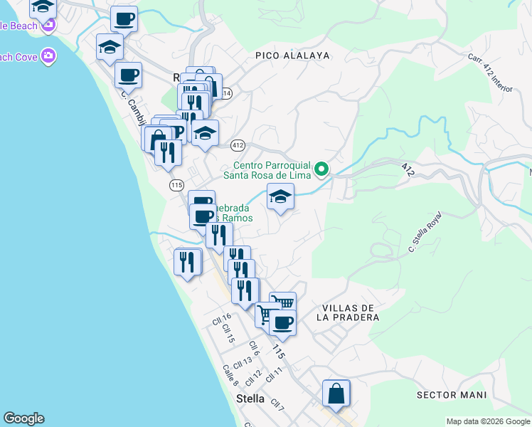 map of restaurants, bars, coffee shops, grocery stores, and more near in Rincon