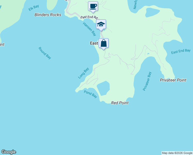map of restaurants, bars, coffee shops, grocery stores, and more near 4760 Long Bay Road in East End