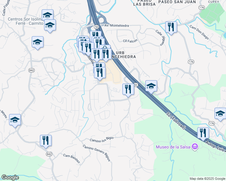 map of restaurants, bars, coffee shops, grocery stores, and more near Calle Los Romeros in San Juan
