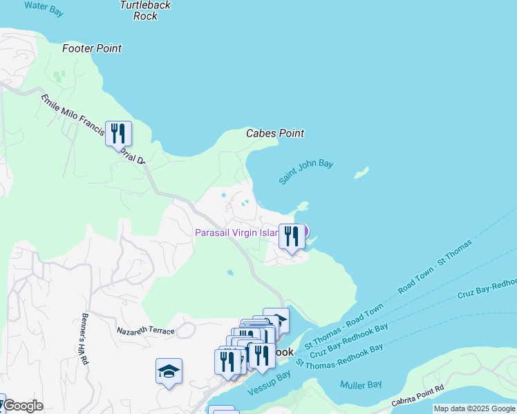 map of restaurants, bars, coffee shops, grocery stores, and more near 6720 Smith Bay Road in East End