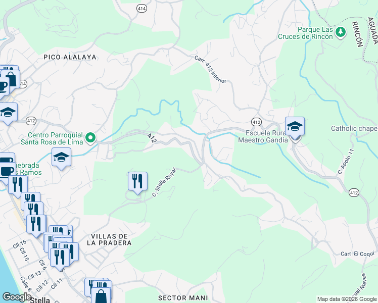 map of restaurants, bars, coffee shops, grocery stores, and more near Puerto Rico 412 in Aguada