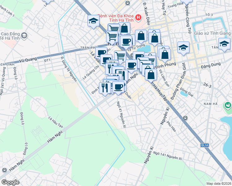 map of restaurants, bars, coffee shops, grocery stores, and more near 43 Hàm Nghi in Thành phố Hà Tĩnh