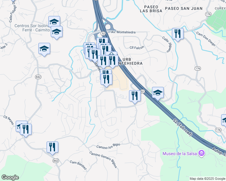 map of restaurants, bars, coffee shops, grocery stores, and more near Calle Los Romeros in San Juan