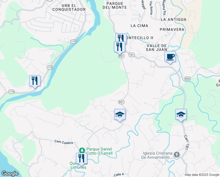 map of restaurants, bars, coffee shops, grocery stores, and more near Camino Cruz Alemán in Trujillo Alto