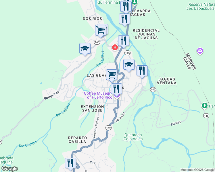map of restaurants, bars, coffee shops, grocery stores, and more near in Ciales
