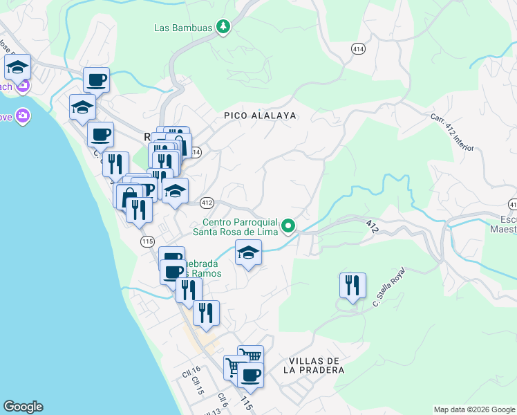 map of restaurants, bars, coffee shops, grocery stores, and more near Puerto Rico 412 in Aguada