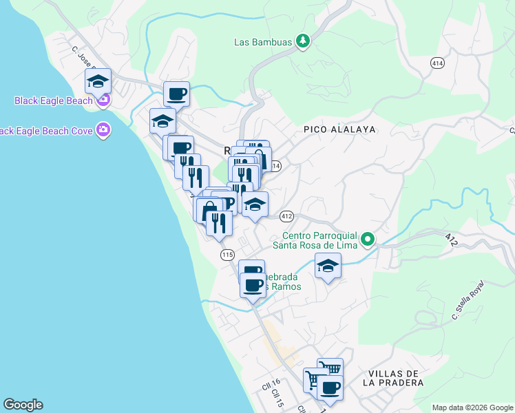 map of restaurants, bars, coffee shops, grocery stores, and more near Highway 412 in Aguada