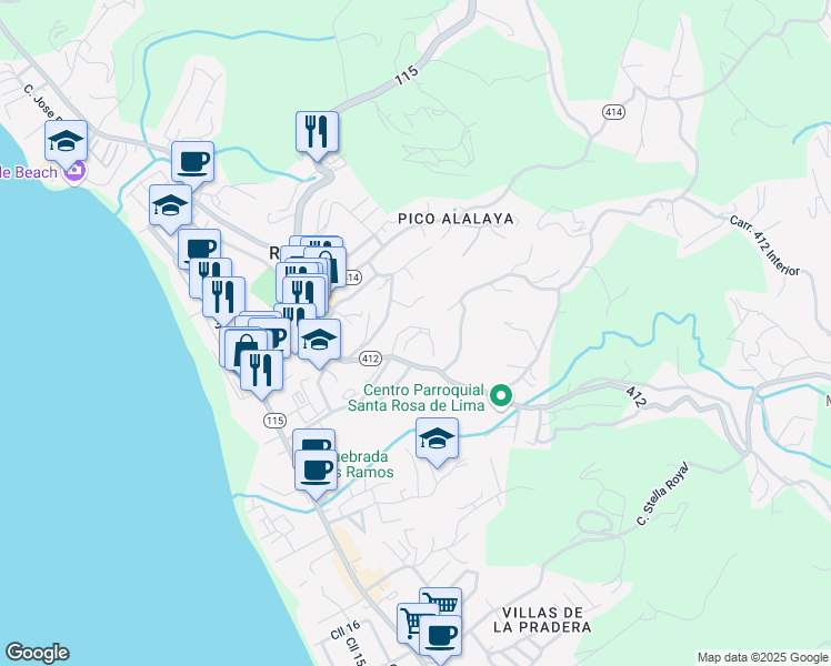 map of restaurants, bars, coffee shops, grocery stores, and more near Camino Mortero in Aguada