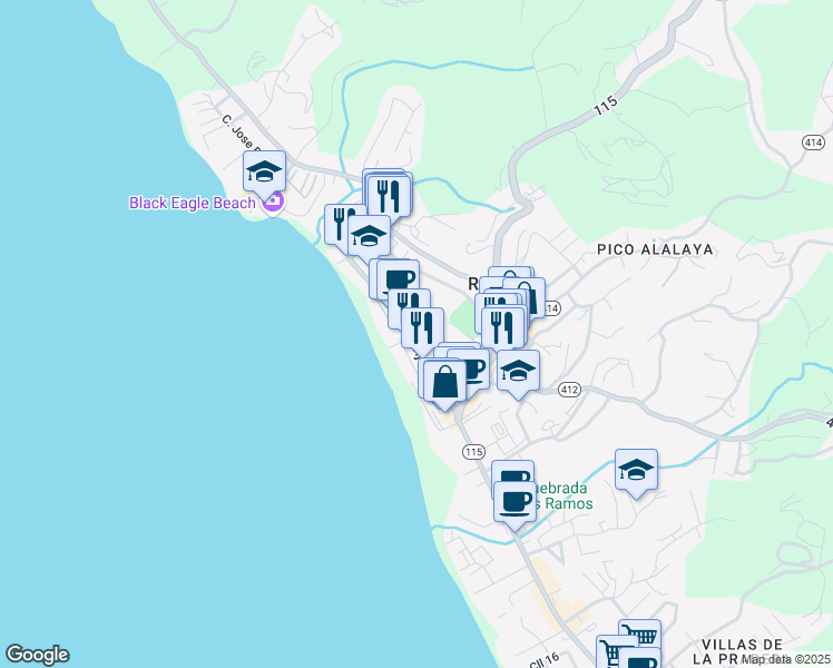 map of restaurants, bars, coffee shops, grocery stores, and more near in Rincón