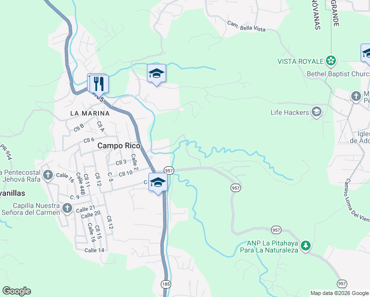 map of restaurants, bars, coffee shops, grocery stores, and more near Puerto Rico 957 in Canóvanas