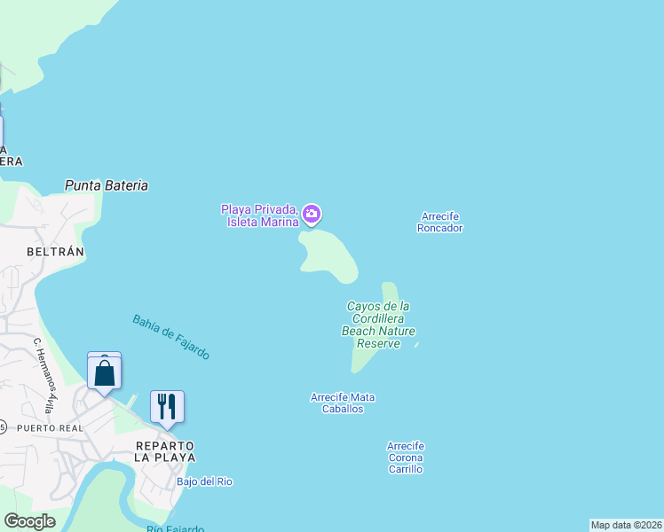 map of restaurants, bars, coffee shops, grocery stores, and more near in Fajardo