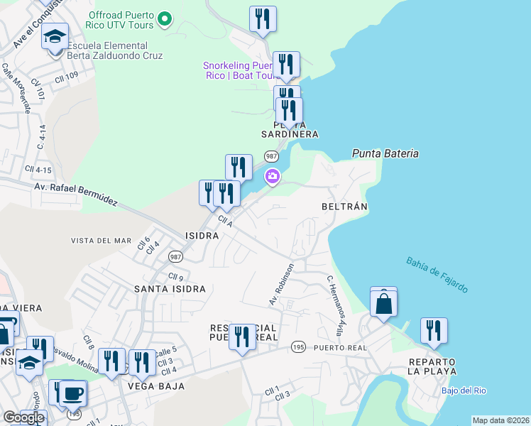 map of restaurants, bars, coffee shops, grocery stores, and more near 200 Avenida Marina View in Fajardo