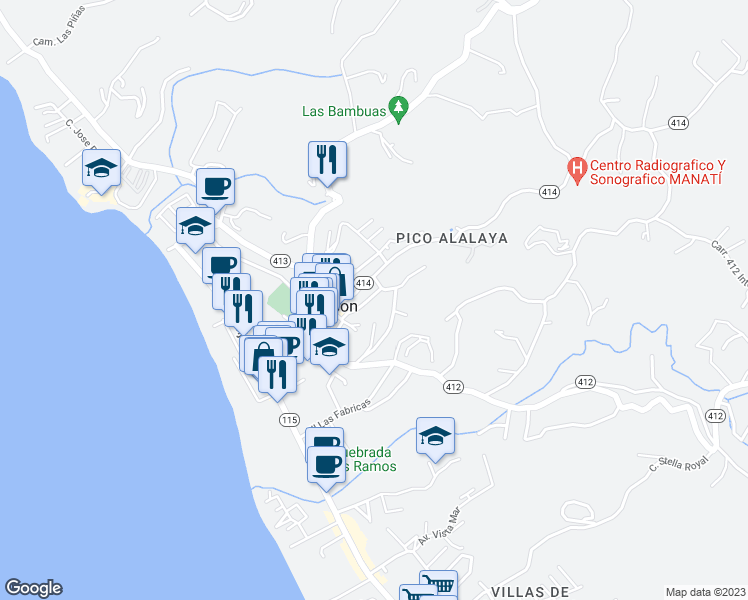 map of restaurants, bars, coffee shops, grocery stores, and more near 360 Calle Francisco Colón Guerra in Aguada