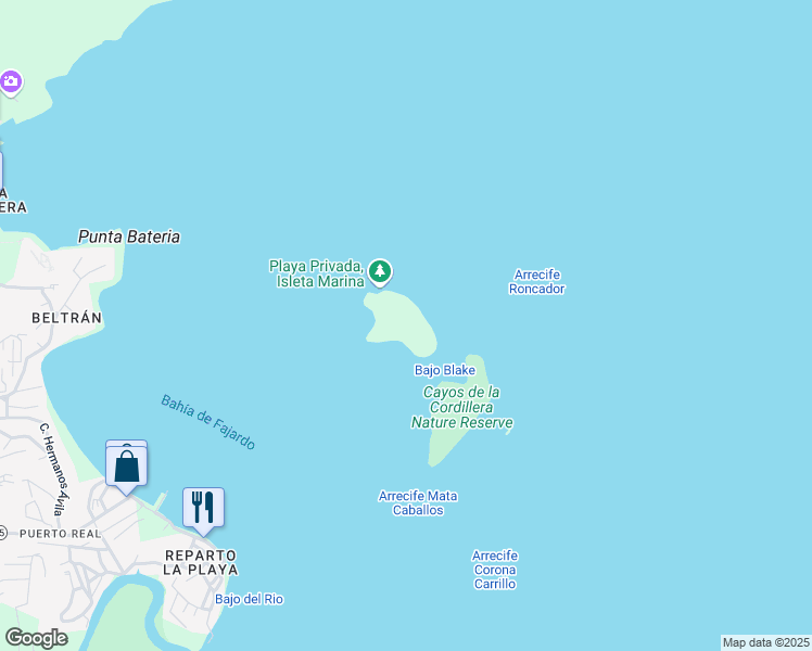 map of restaurants, bars, coffee shops, grocery stores, and more near in Fajardo