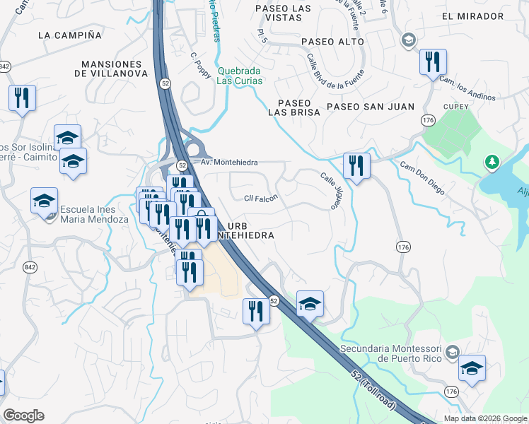map of restaurants, bars, coffee shops, grocery stores, and more near Calle Pitirre in San Juan