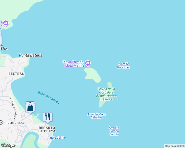 map of restaurants, bars, coffee shops, grocery stores, and more near in Fajardo