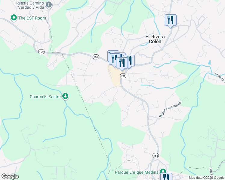 map of restaurants, bars, coffee shops, grocery stores, and more near 165 in Corozal