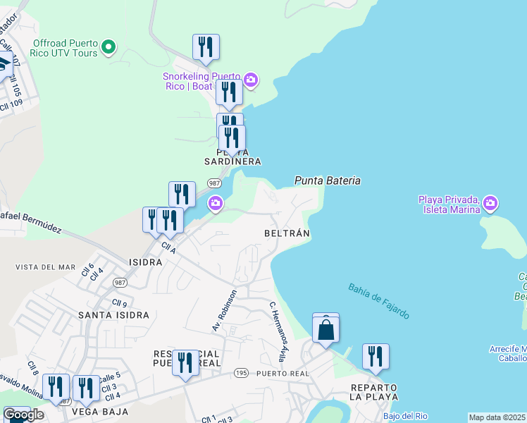 map of restaurants, bars, coffee shops, grocery stores, and more near 200 Avenida Marina View in Fajardo