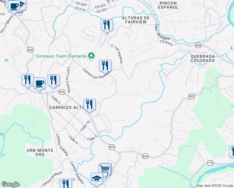 map of restaurants, bars, coffee shops, grocery stores, and more near in Trujillo Alto