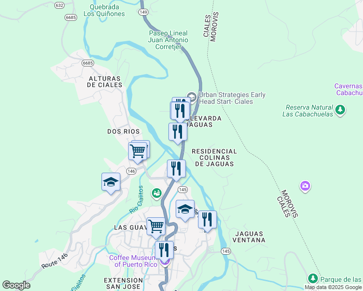 map of restaurants, bars, coffee shops, grocery stores, and more near Expreso De Ciales a Manati in Ciales