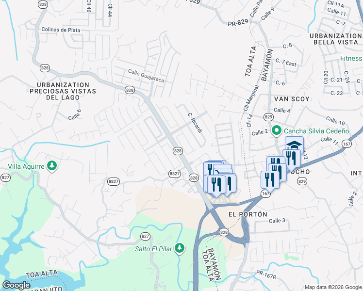 map of restaurants, bars, coffee shops, grocery stores, and more near Calle Barberini in Bayamón