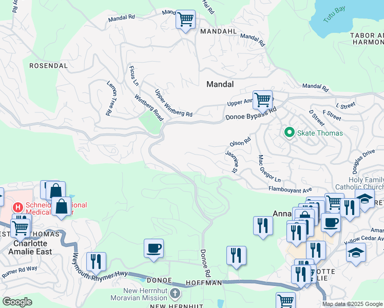 map of restaurants, bars, coffee shops, grocery stores, and more near in Anna's Retreat