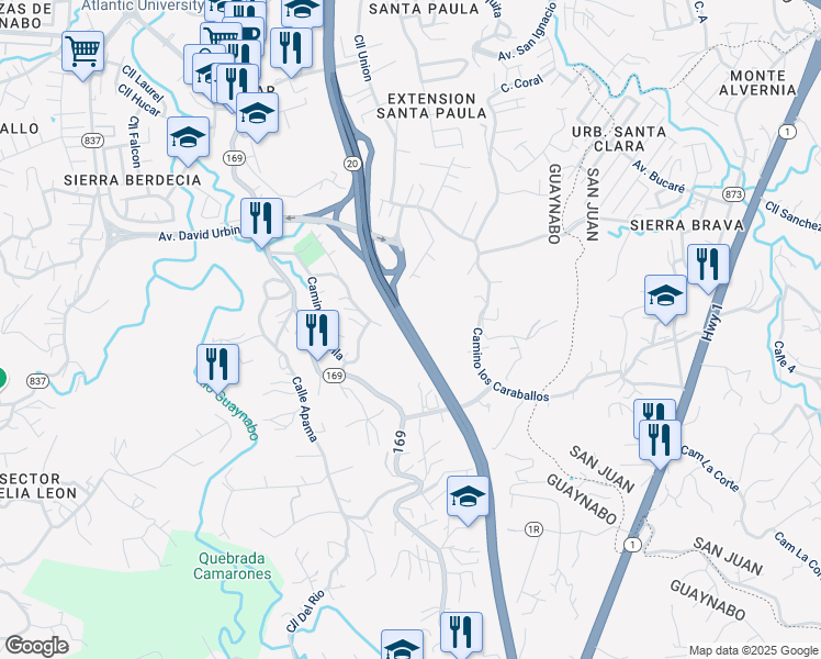 map of restaurants, bars, coffee shops, grocery stores, and more near 20 in Guaynabo