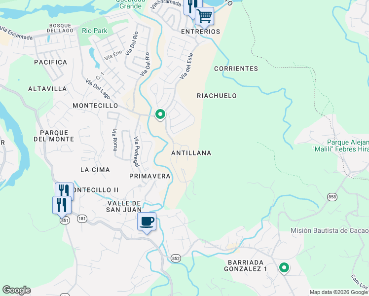 map of restaurants, bars, coffee shops, grocery stores, and more near Calle Aventura in Carolina