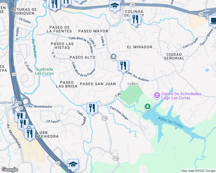 map of restaurants, bars, coffee shops, grocery stores, and more near E14 Calle La Garita in San Juan