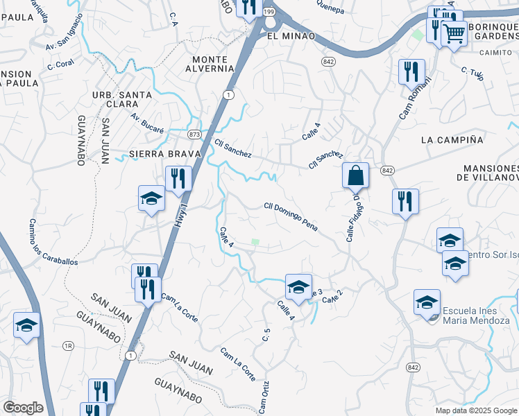 map of restaurants, bars, coffee shops, grocery stores, and more near Camino Parcelas Canejas in San Juan