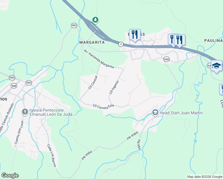 map of restaurants, bars, coffee shops, grocery stores, and more near Calle Ingenio in Fajardo