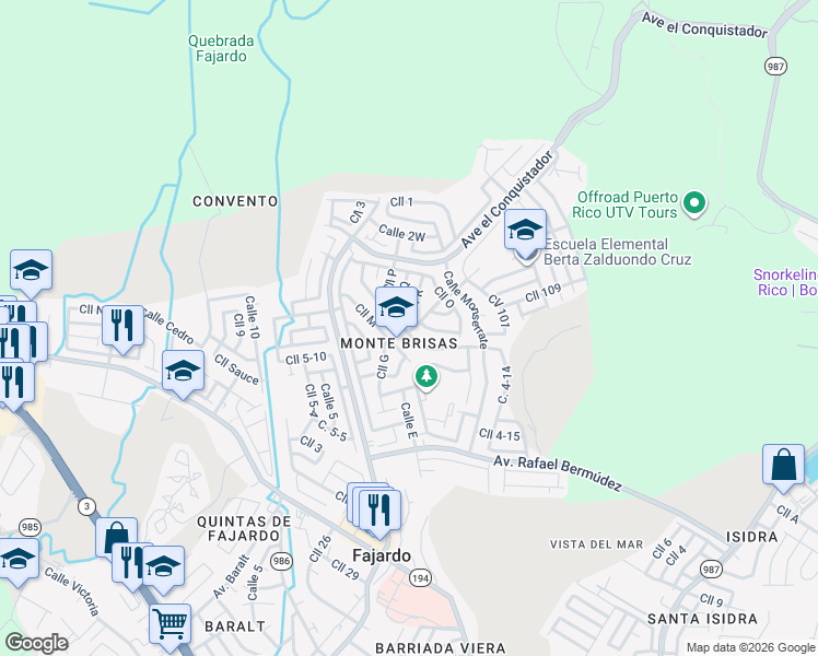 map of restaurants, bars, coffee shops, grocery stores, and more near in Fajardo