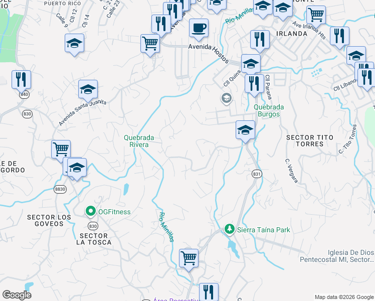 map of restaurants, bars, coffee shops, grocery stores, and more near in Bayamón