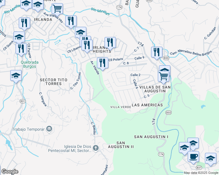 map of restaurants, bars, coffee shops, grocery stores, and more near Calle 19 in Bayamón