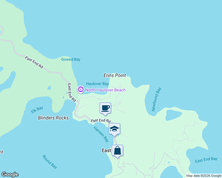 map of restaurants, bars, coffee shops, grocery stores, and more near Unnamed Road in East End