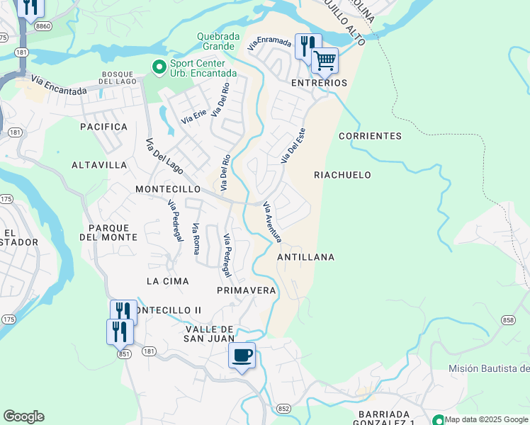 map of restaurants, bars, coffee shops, grocery stores, and more near in Trujillo Alto