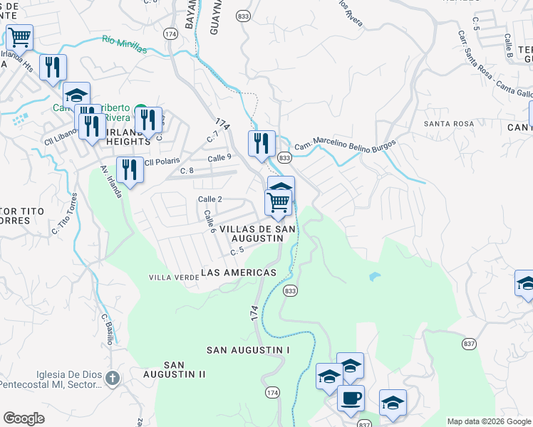 map of restaurants, bars, coffee shops, grocery stores, and more near in Bayamón