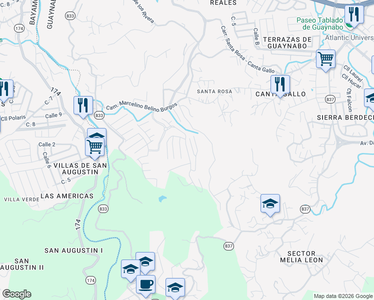 map of restaurants, bars, coffee shops, grocery stores, and more near 171 Calle Agate in Guaynabo