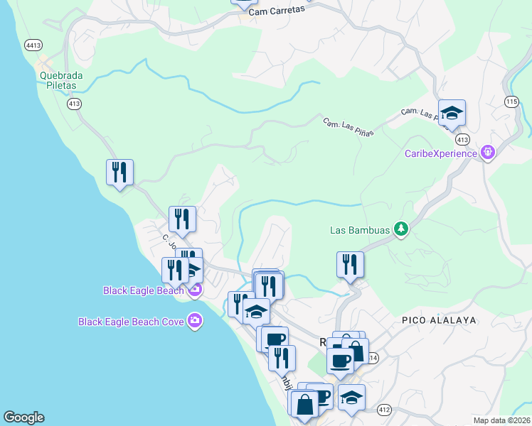 map of restaurants, bars, coffee shops, grocery stores, and more near 51 Colinas de Ensenada in Rincón