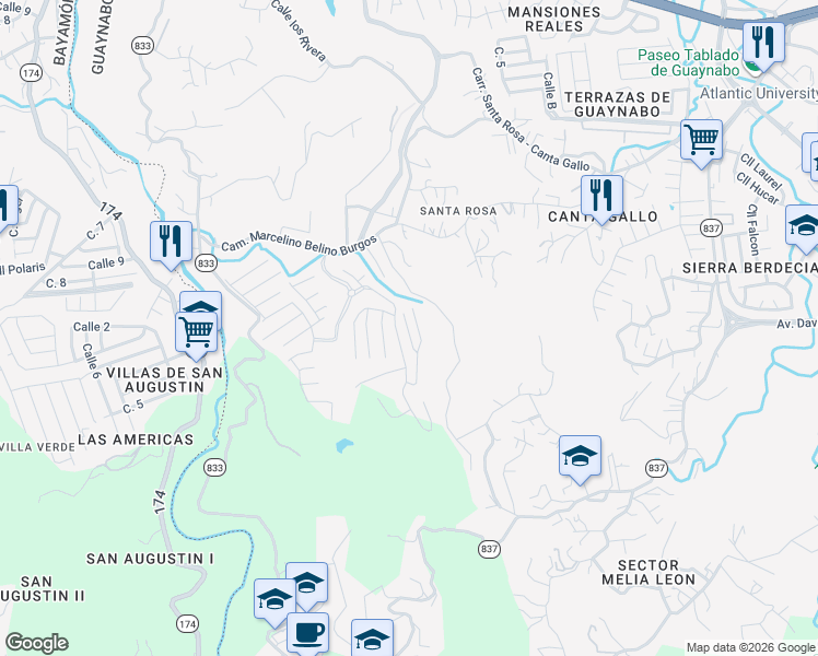 map of restaurants, bars, coffee shops, grocery stores, and more near 171 Calle Agate in Guaynabo