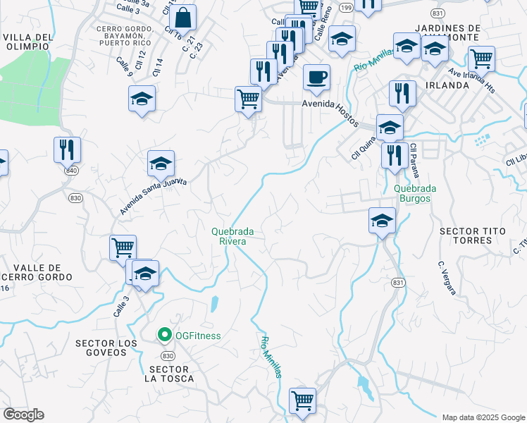 map of restaurants, bars, coffee shops, grocery stores, and more near Calle Adrian Ortez in Bayamón