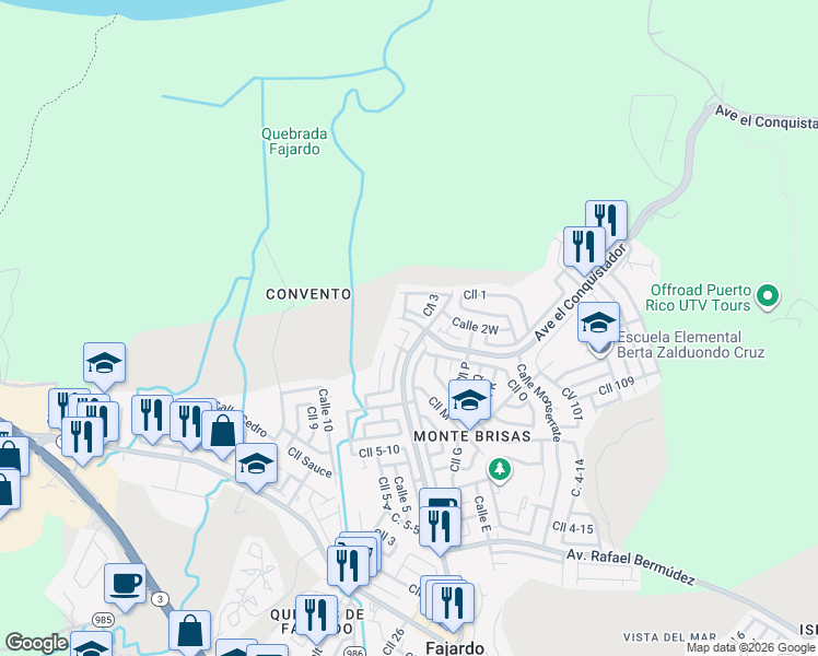 map of restaurants, bars, coffee shops, grocery stores, and more near 2-14 Calle 3 in Fajardo