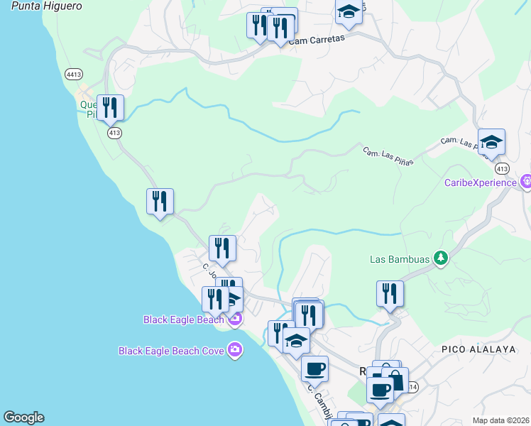 map of restaurants, bars, coffee shops, grocery stores, and more near Puerto Rico 413 in Aguada