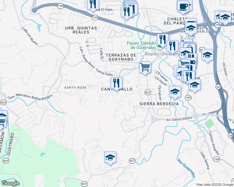 map of restaurants, bars, coffee shops, grocery stores, and more near Camino Marcelino Belino Burgos in Guaynabo