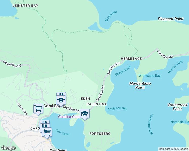 map of restaurants, bars, coffee shops, grocery stores, and more near in Coral Bay