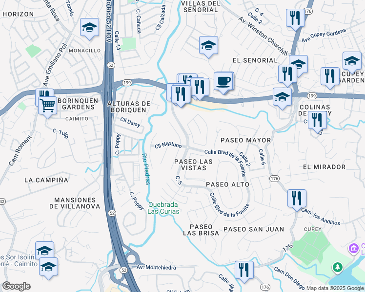 map of restaurants, bars, coffee shops, grocery stores, and more near Calle Neptuno in San Juan